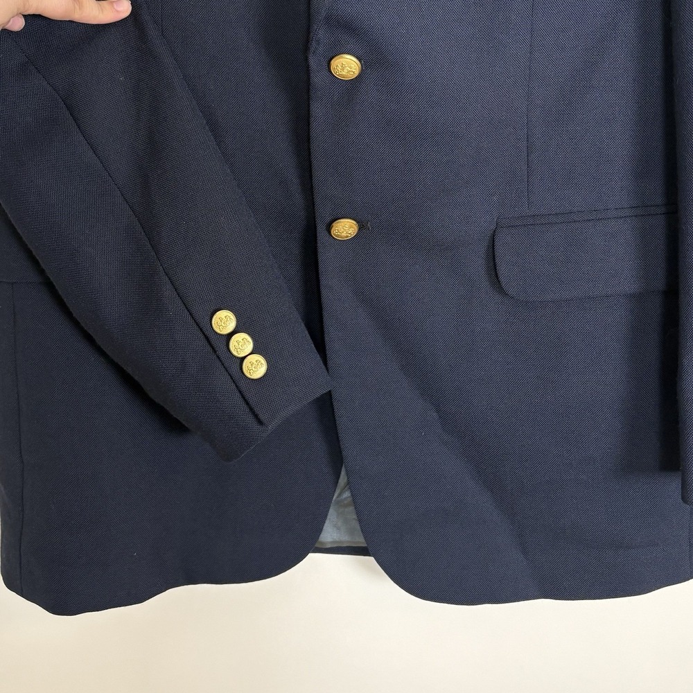 Stafford Blazer Sport Jacket Coat Mens 42L Blue Navy Wool Gold Buttons - Picture 10 of 16